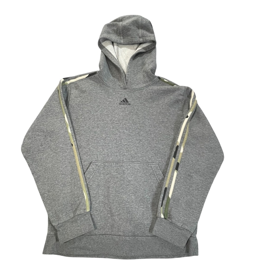 Adidas Boys Youth Large 14/16 Gray Camo Stripe Pullover Hoodie Fleece Sweatshirt